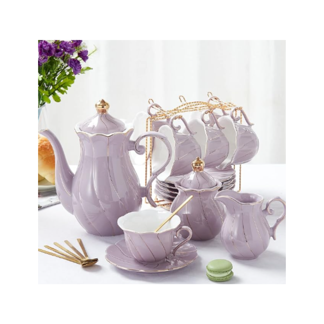 Lavender and Gold Tea Set